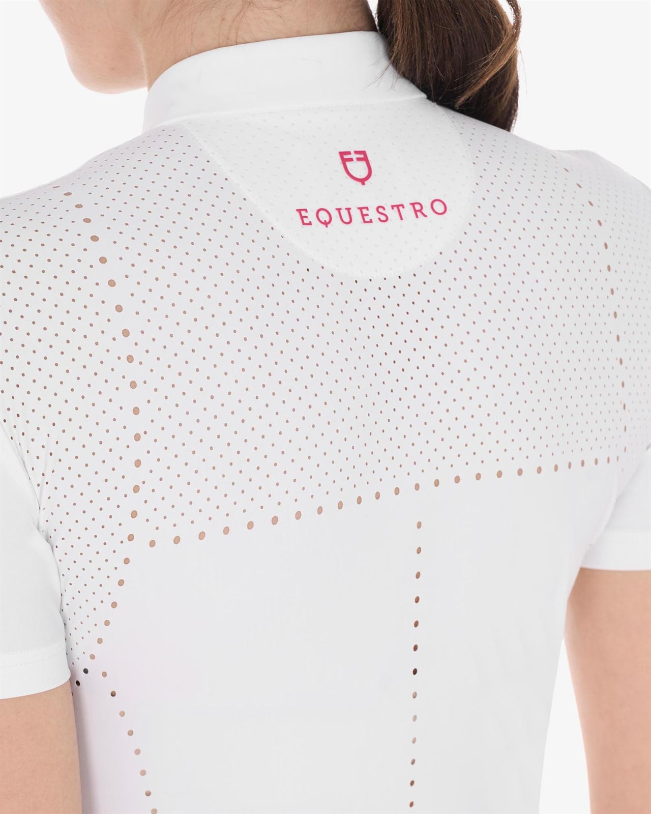 Polo concurso mujer EQUESTRO blanco manga corta pecho y espalda microperforada - Imagen 4