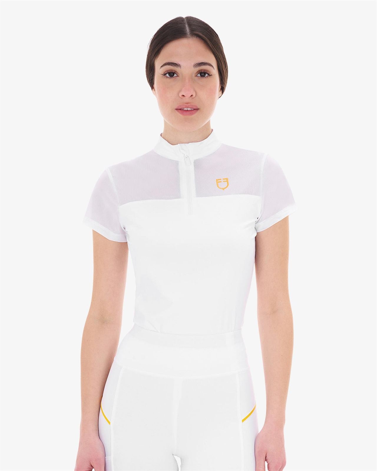 Polo concurso mujer EQUESTRO blanco manga corta tejido micro mesh - Imagen 1