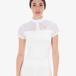 Polo concurso mujer EQUESTRO blanco manga corta tejido micro mesh - Imagen 1