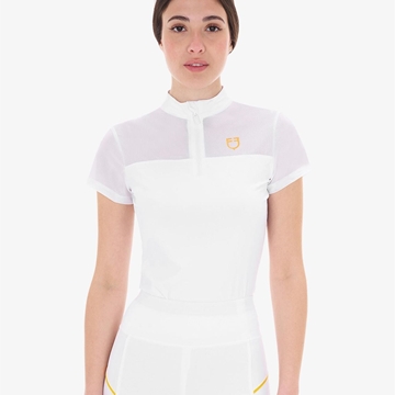 Polo concurso mujer EQUESTRO blanco manga corta tejido micro mesh - Imagen 1