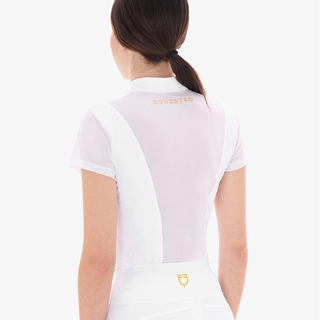 Polo concurso mujer EQUESTRO blanco manga corta tejido micro mesh - Imagen 2