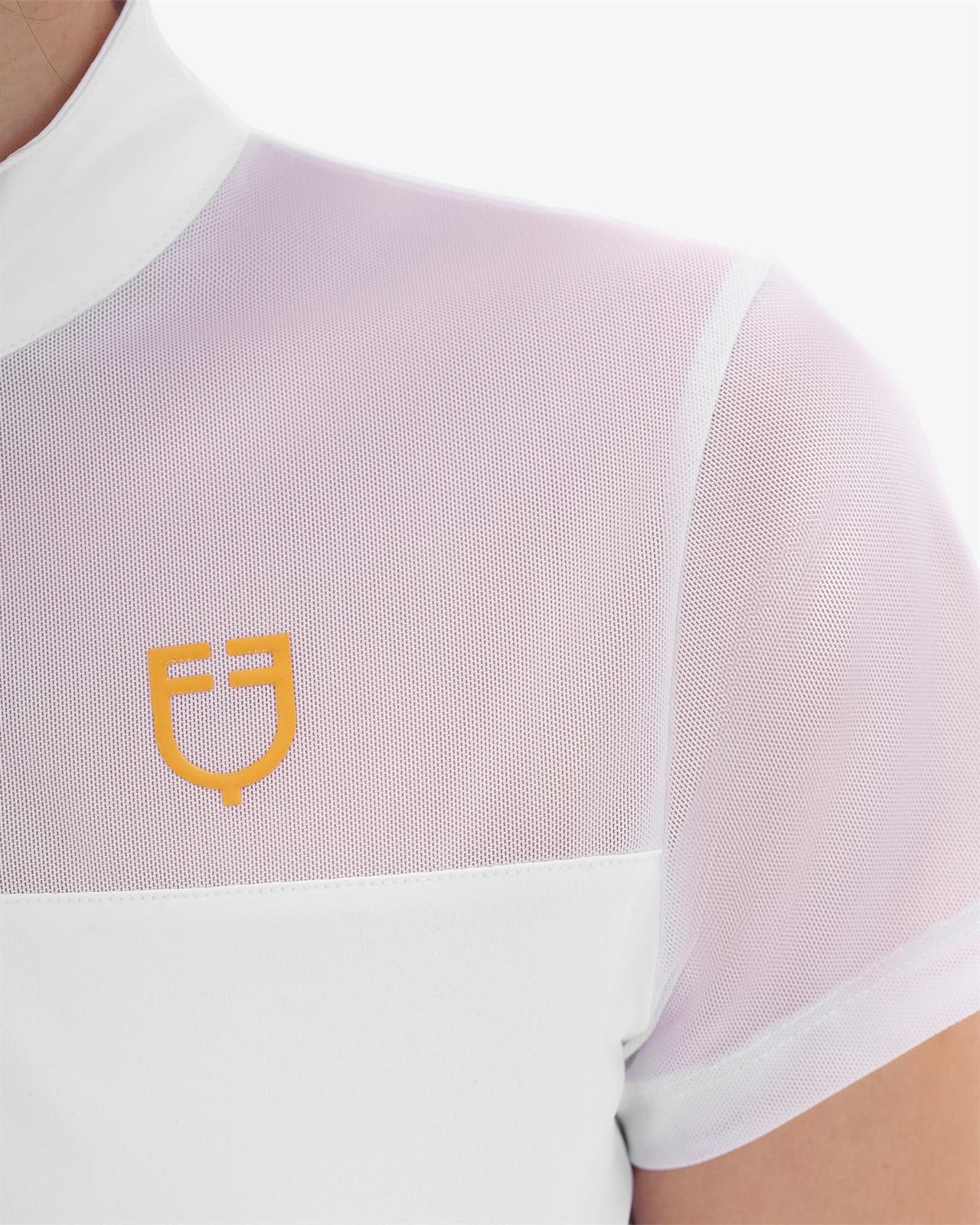 Polo concurso mujer EQUESTRO blanco manga corta tejido micro mesh - Imagen 3