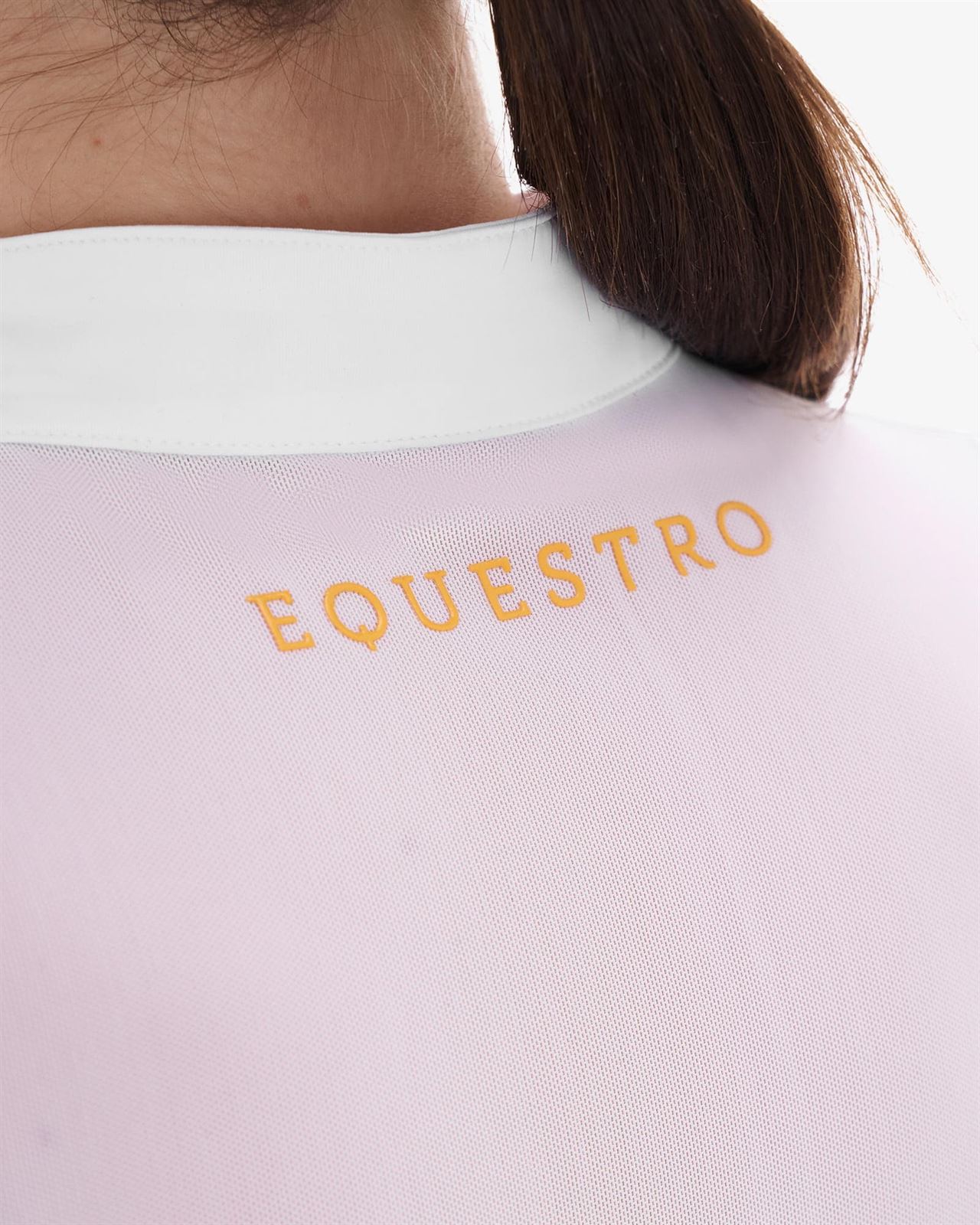 Polo concurso mujer EQUESTRO blanco manga corta tejido micro mesh - Imagen 5