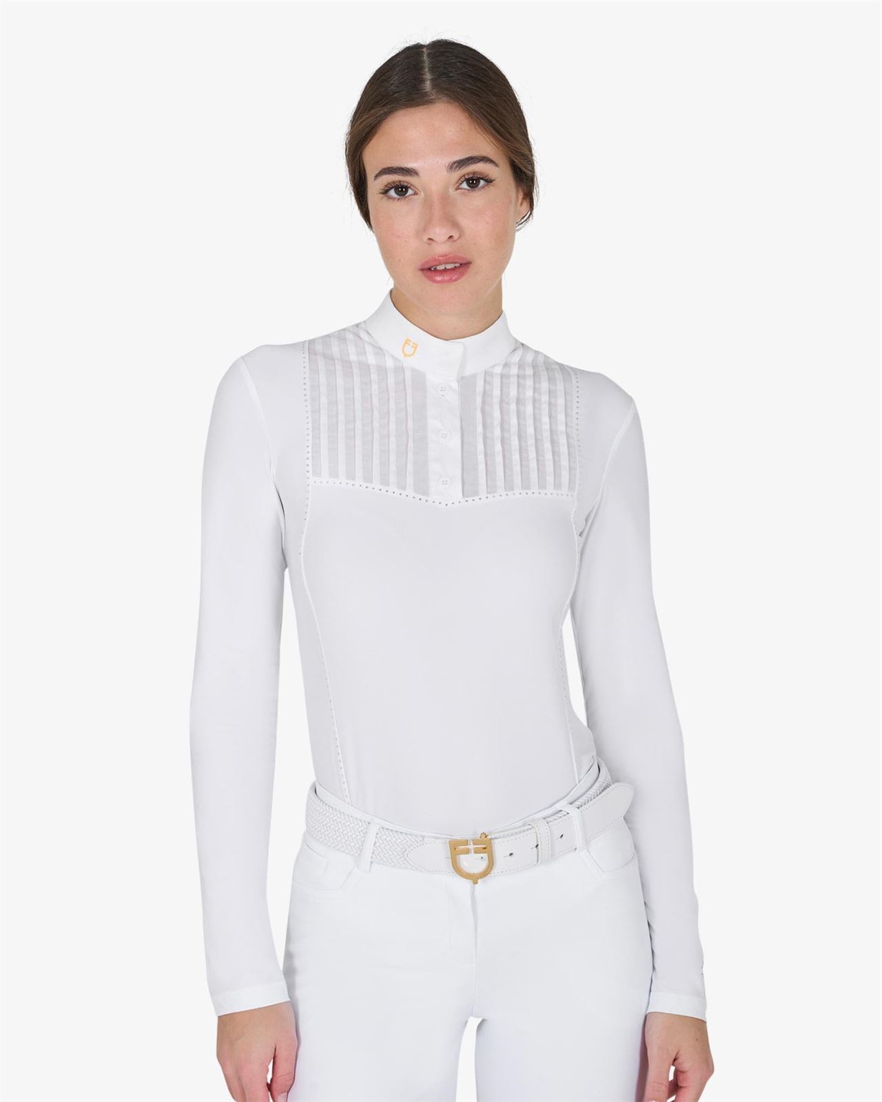 Polo concurso mujer EQUESTRO color blanco con cristalitos manga larga - Imagen 1