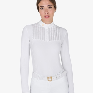 Polo concurso mujer EQUESTRO color blanco con cristalitos manga larga - Imagen 1