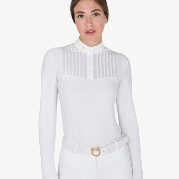 Polo concurso mujer EQUESTRO color blanco con cristalitos manga larga - Imagen 1