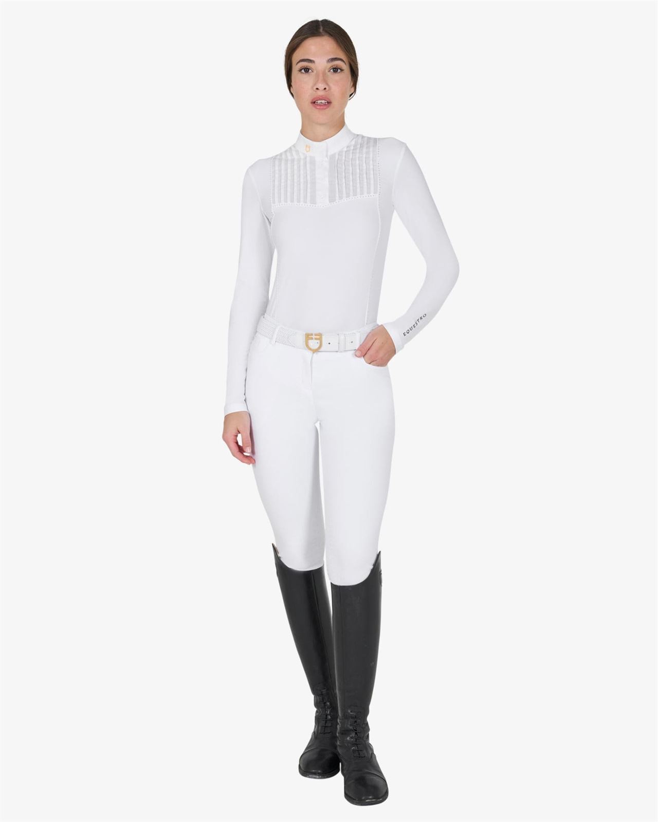 Polo concurso mujer EQUESTRO color blanco con cristalitos manga larga - Imagen 6