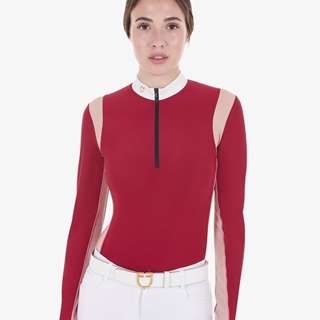 Polo concurso mujer EQUESTRO color granate/rosa manga larga TALLA S - Imagen 1