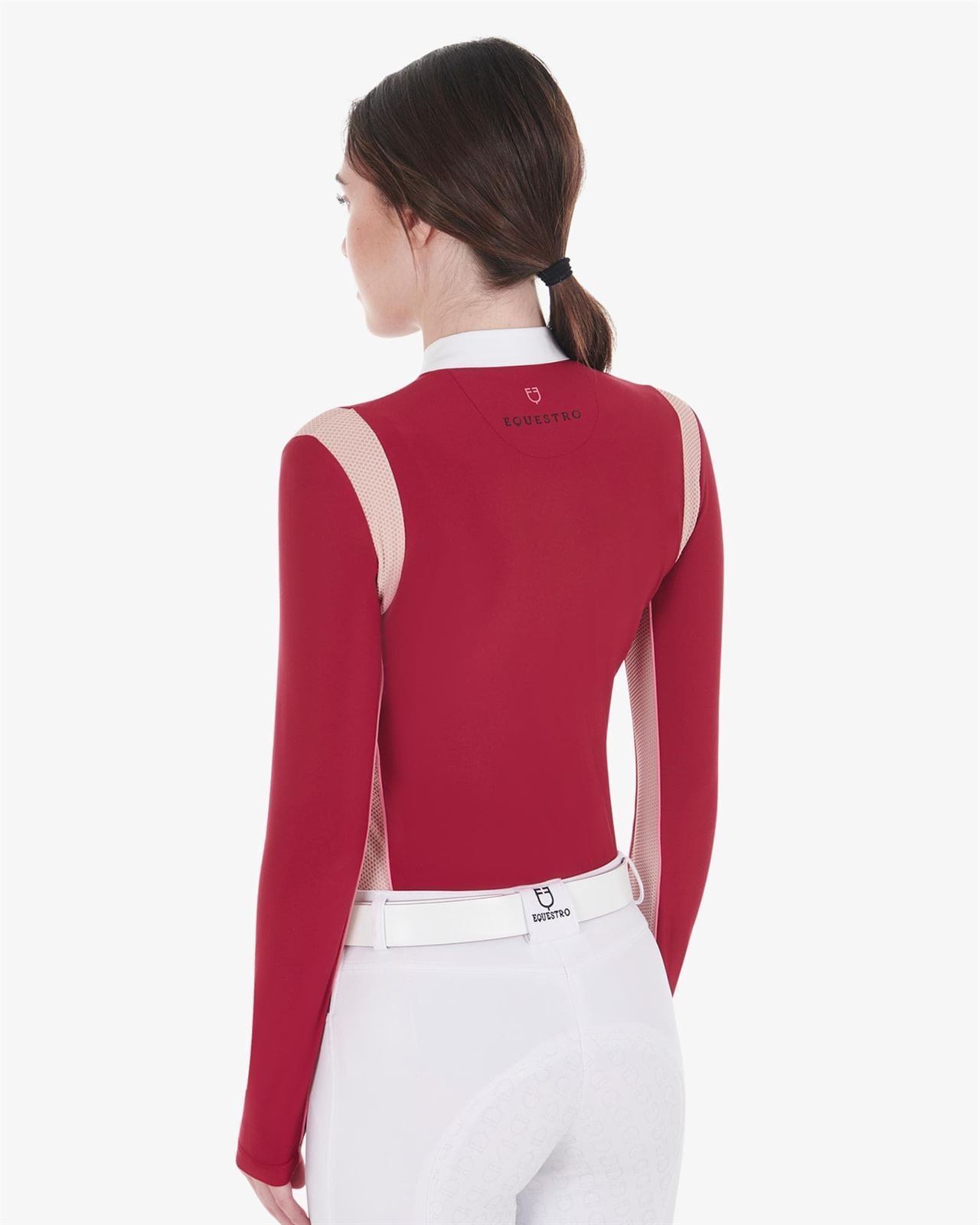 Polo concurso mujer EQUESTRO color granate/rosa manga larga TALLA S - Imagen 2