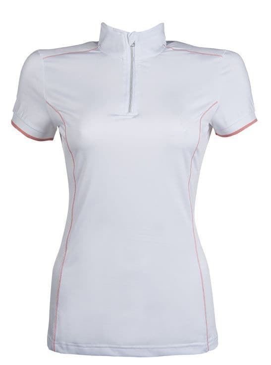 Polo concurso mujer HKM Sports Equipment Equilibrio Style color blanco con costura coral - Imagen 5