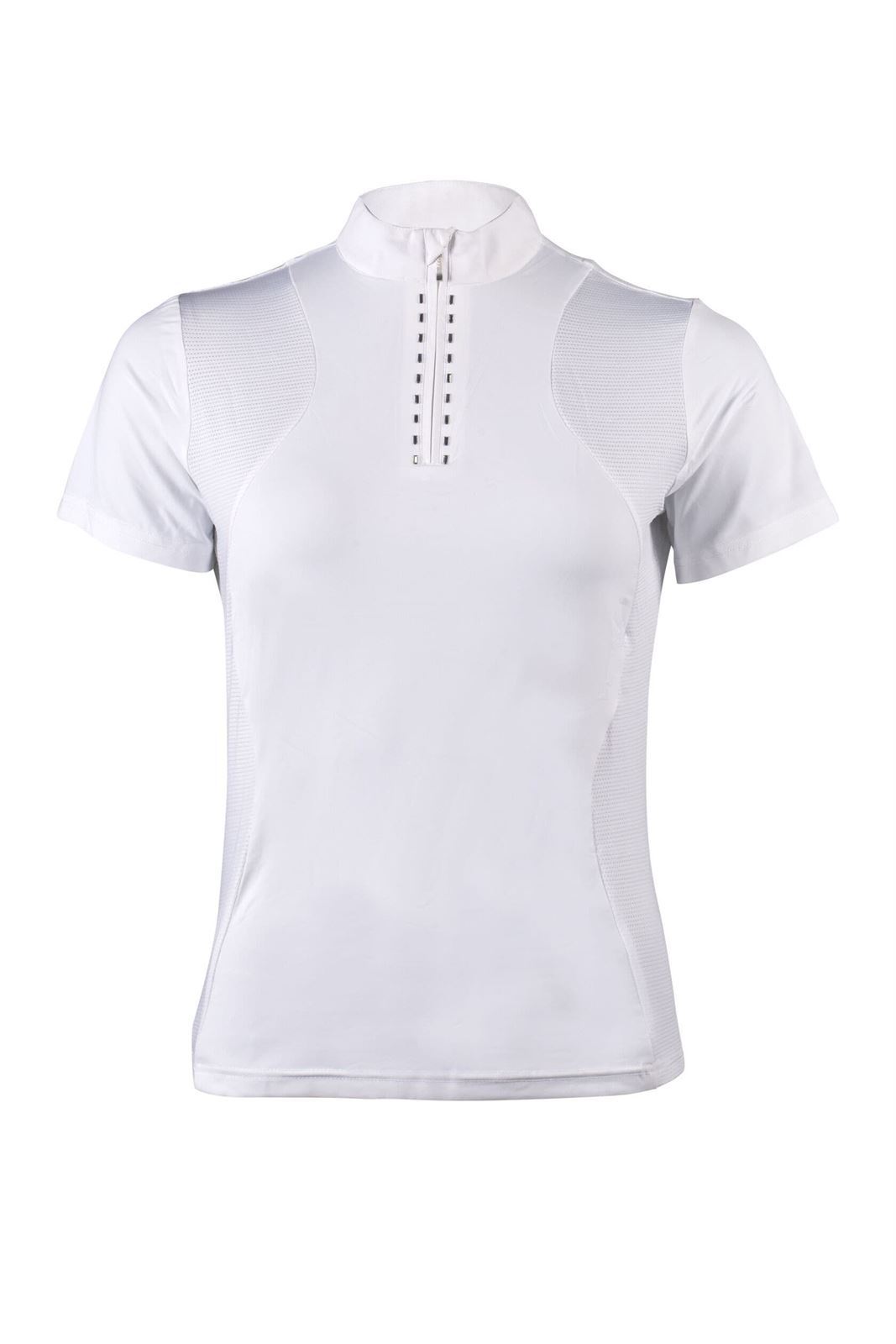 Polo concurso mujer HKM Sports Equipment Glam, color blanco cristales plata - Imagen 1