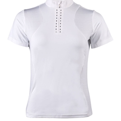 Polo concurso mujer HKM Sports Equipment Glam, color blanco cristales plata - Imagen 1