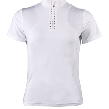 Polo concurso mujer HKM Sports Equipment Glam, color blanco cristales plata - Imagen 1