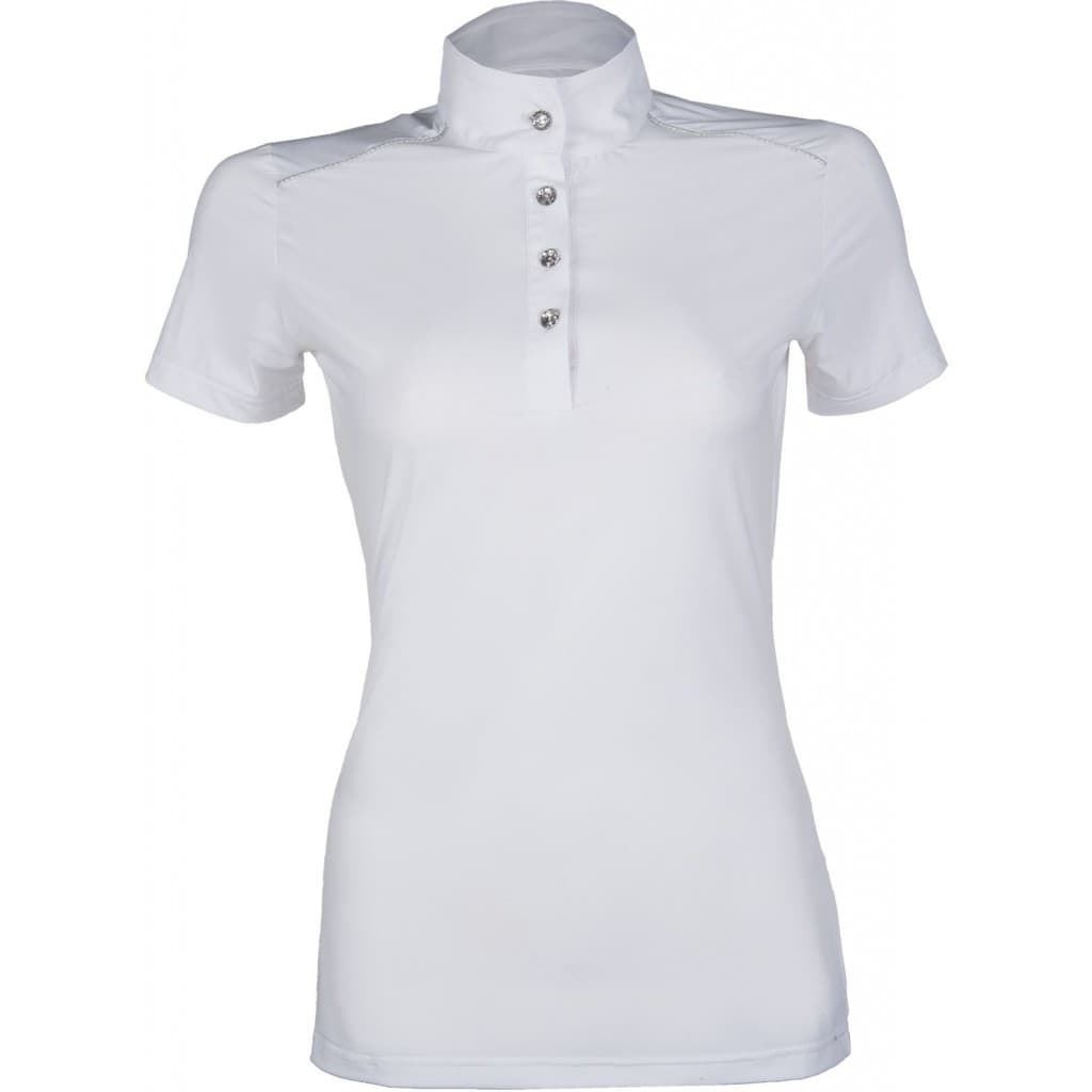 Polo concurso mujer HKM Sports Equipment Premium, color blanco con detalle plateado - Imagen 4