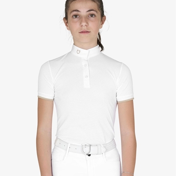 Polo concurso niña EQUESTRO blanco tejido mesh detalles oxford - Imagen 1