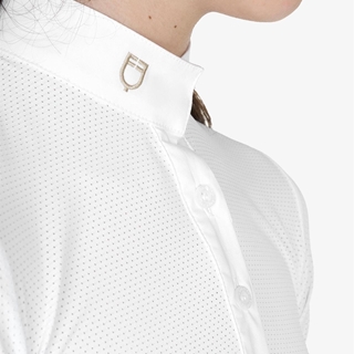 Polo concurso niña EQUESTRO blanco tejido mesh detalles oxford - Imagen 2