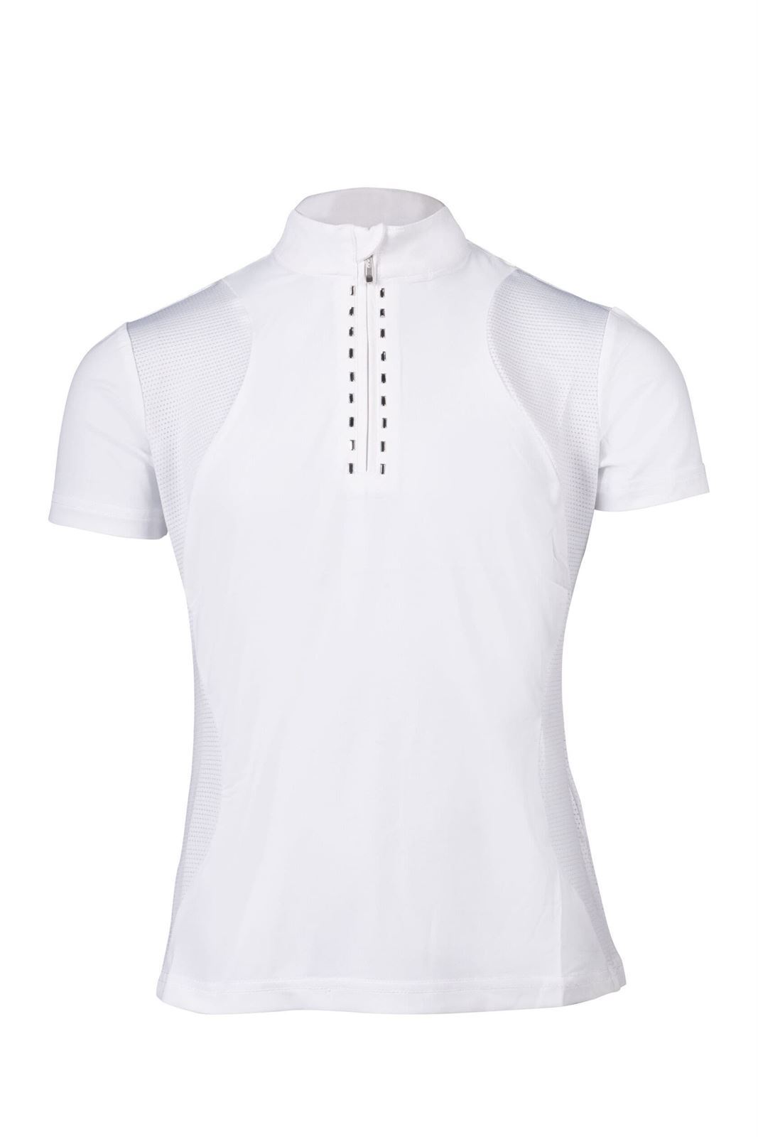 Polo concurso niña HKM Sports Equipment Glam Kids, color blanco cristales plata TALLA 140 (8-9 años) - Imagen 3