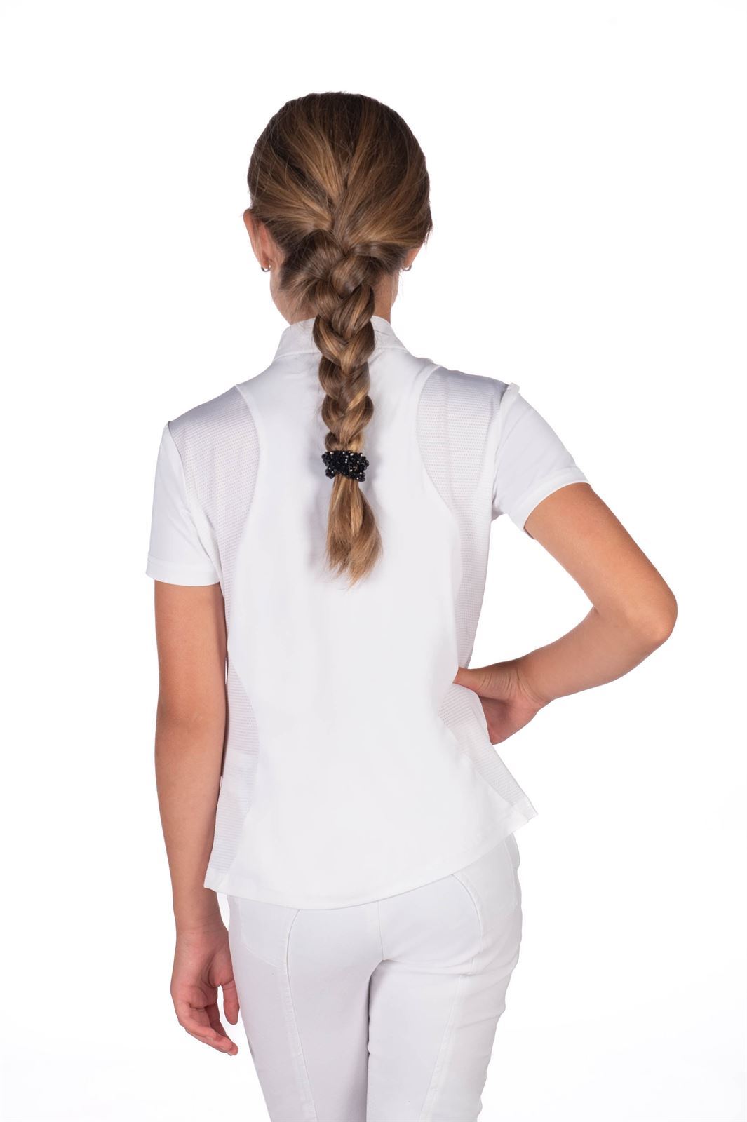 Polo concurso niña HKM Sports Equipment Glam Kids, color blanco cristales plata TALLA 152 (10-11 años) - Imagen 4