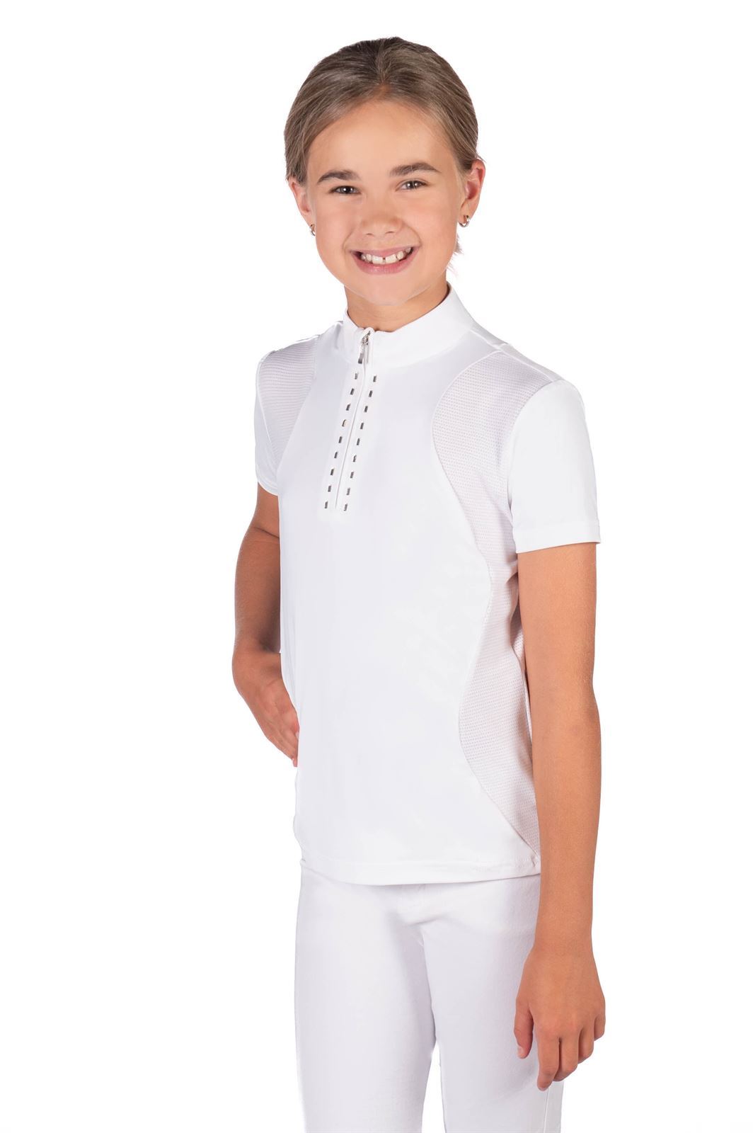 Polo concurso niña HKM Sports Equipment Glam Kids, color blanco cristales plata TALLA 164 (12-13 años) - Imagen 1