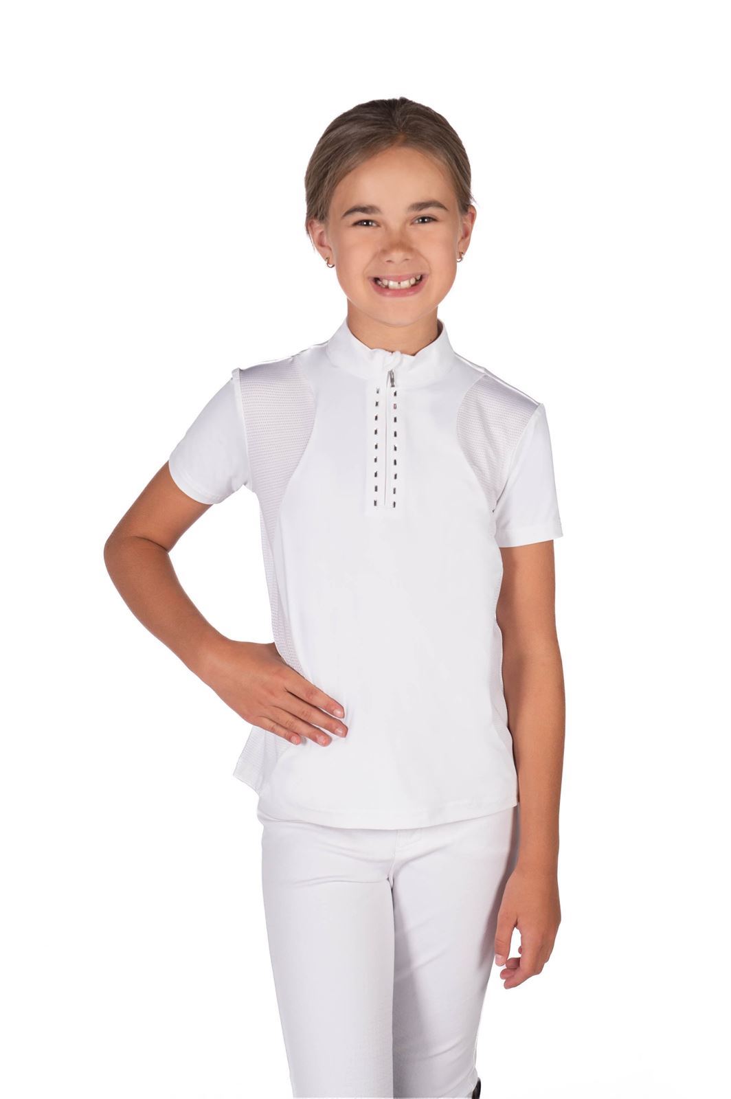 Polo concurso niña HKM Sports Equipment Glam Kids, color blanco cristales plata TALLA 164 (12-13 años) - Imagen 2