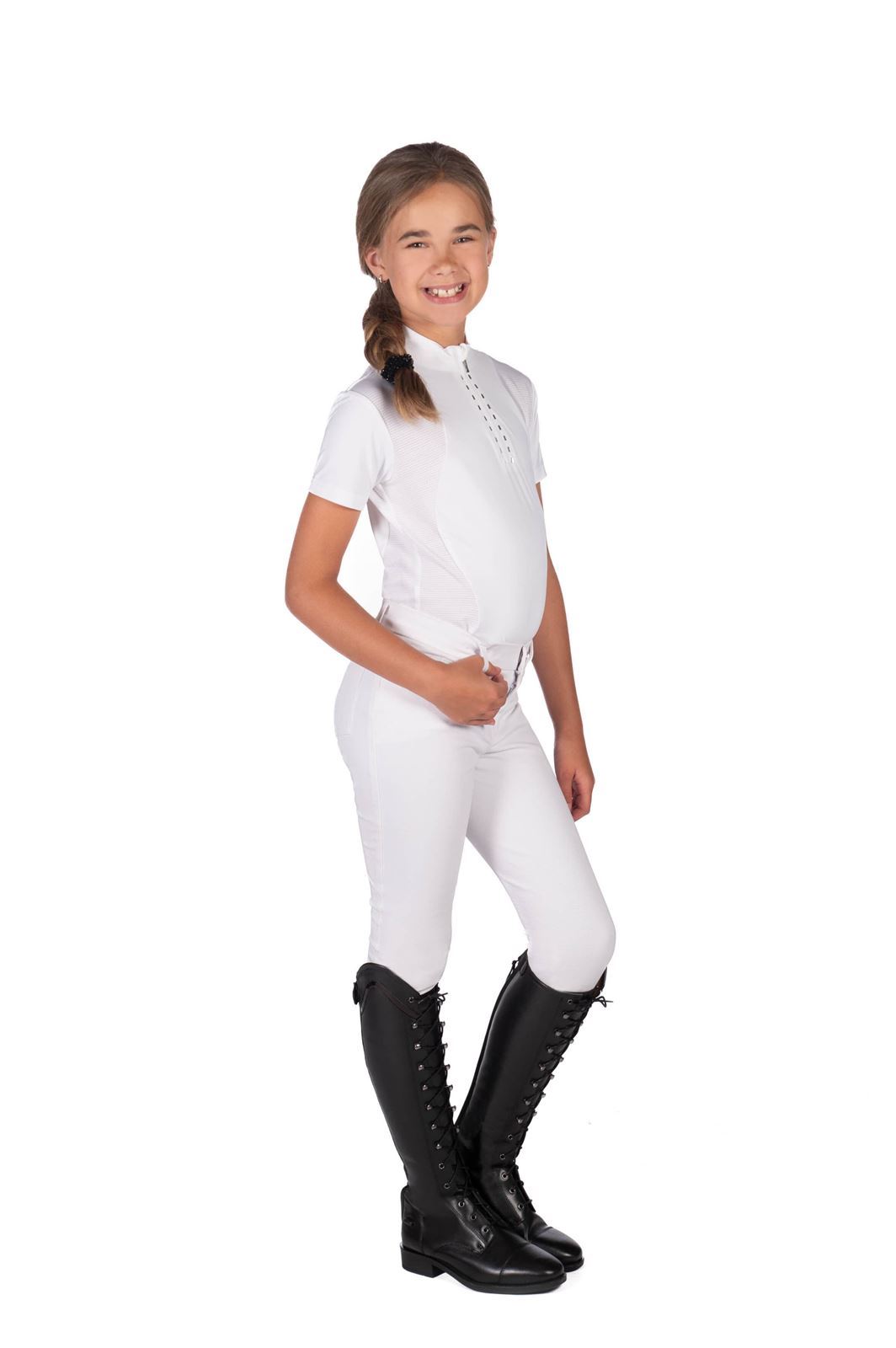 Polo concurso niña HKM Sports Equipment Glam Kids, color blanco cristales plata TALLA 164 (12-13 años) - Imagen 5