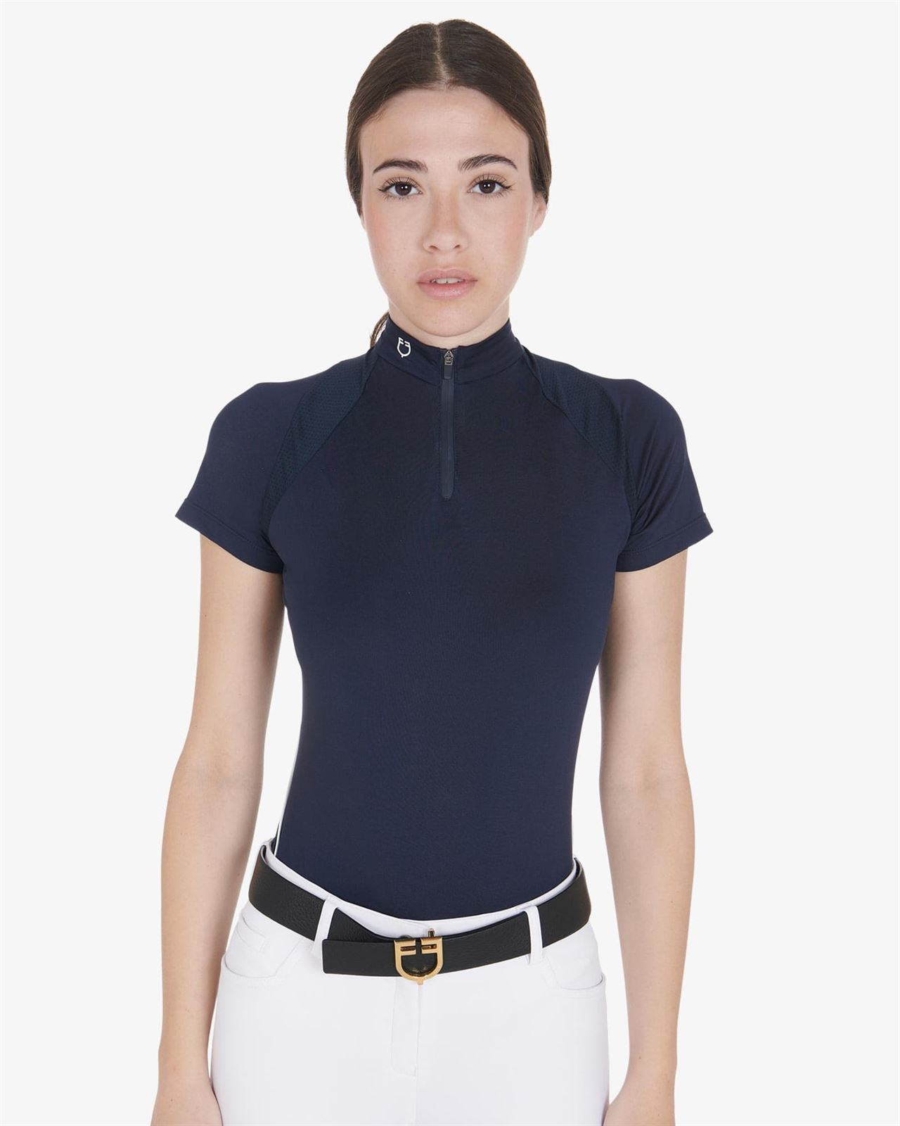 Polo mujer EQUESTRO color azul marino/blanco manga corta - Imagen 1