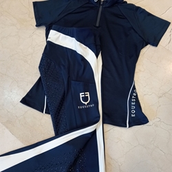 Polo mujer EQUESTRO color azul marino/blanco manga corta - Imagen 2