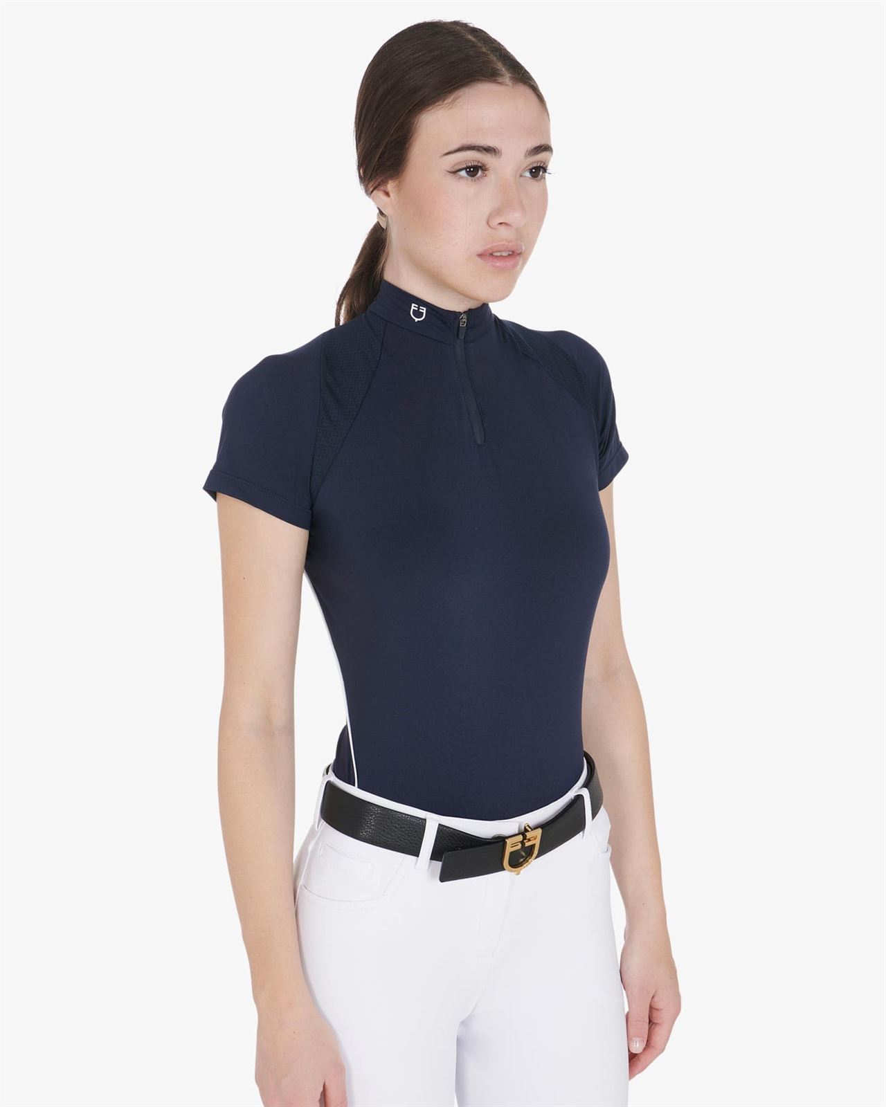 Polo mujer EQUESTRO color azul marino/blanco manga corta - Imagen 6