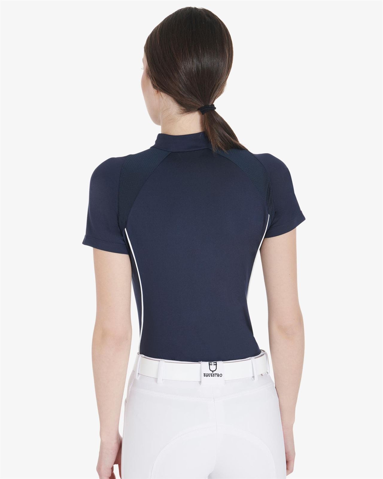 Polo mujer EQUESTRO color azul marino/blanco manga corta - Imagen 8