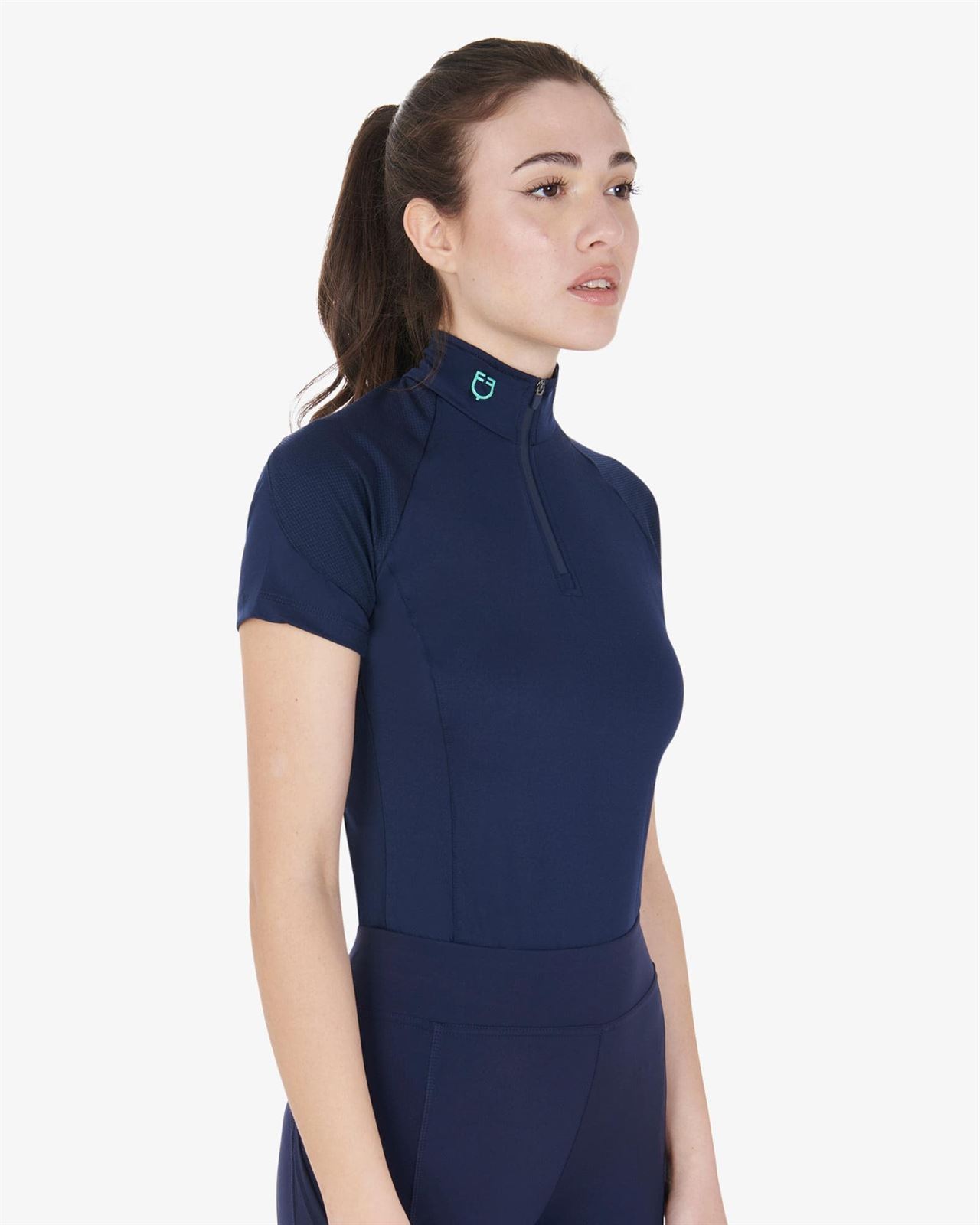 Polo mujer EQUESTRO color azul marino logo turquesa manga corta TALLA M - Imagen 1