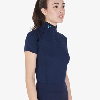 Polo mujer EQUESTRO color azul marino logo turquesa manga corta TALLA M - Imagen 1