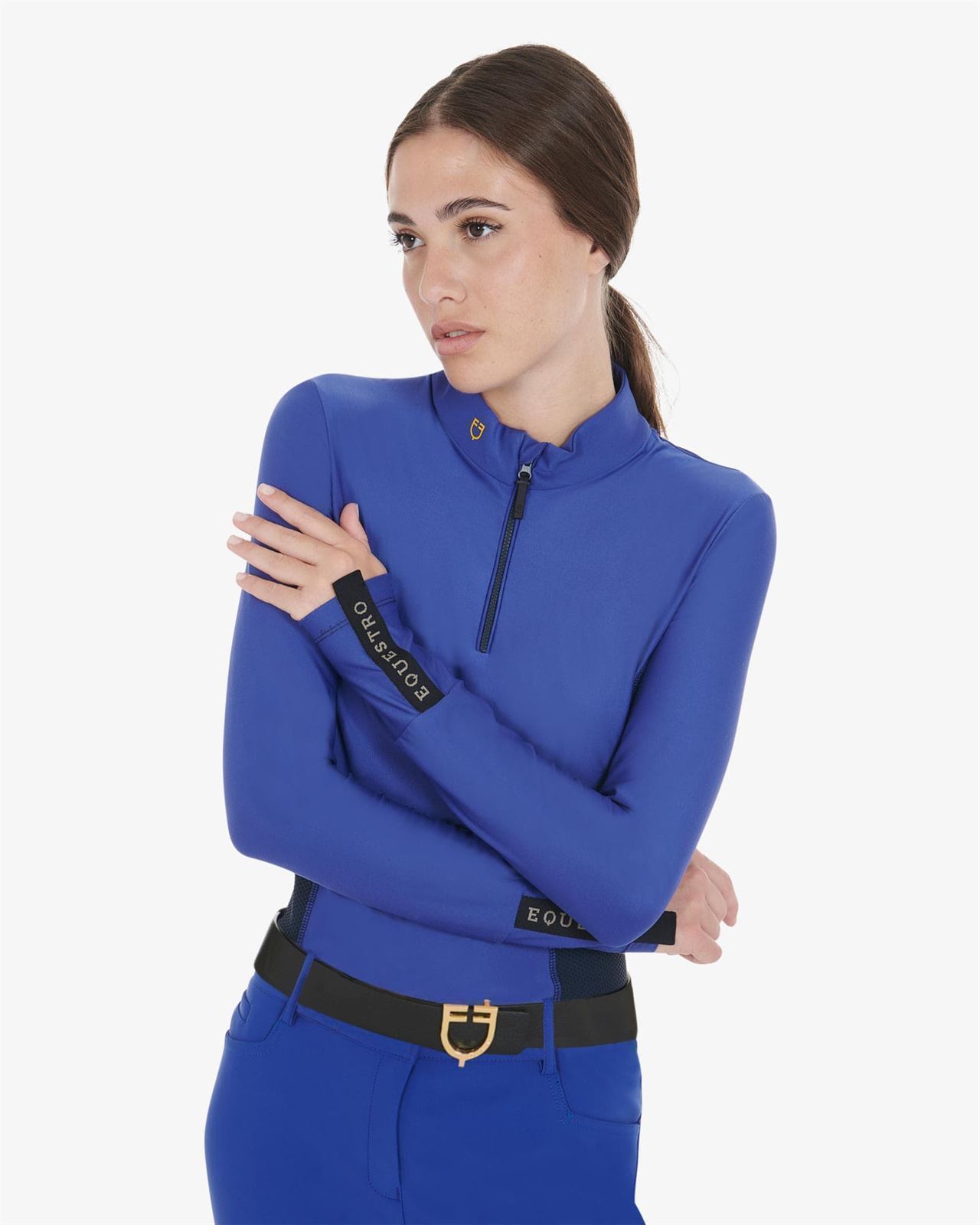 Polo mujer EQUESTRO color azul royal/negro manga larga TALLA M - Imagen 4