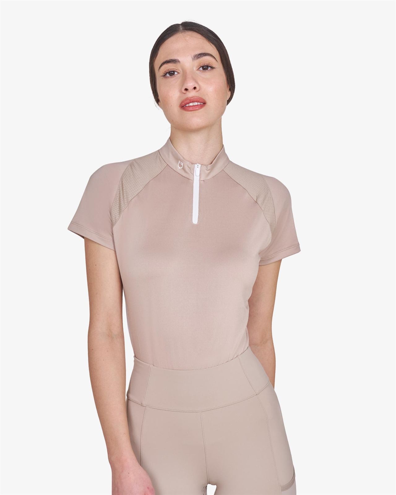 Polo mujer EQUESTRO color beige/blanco - Imagen 1