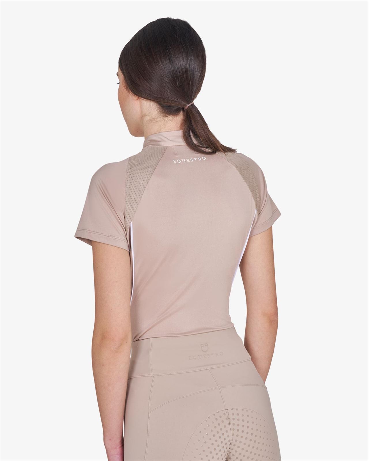 Polo mujer EQUESTRO color beige/blanco - Imagen 2