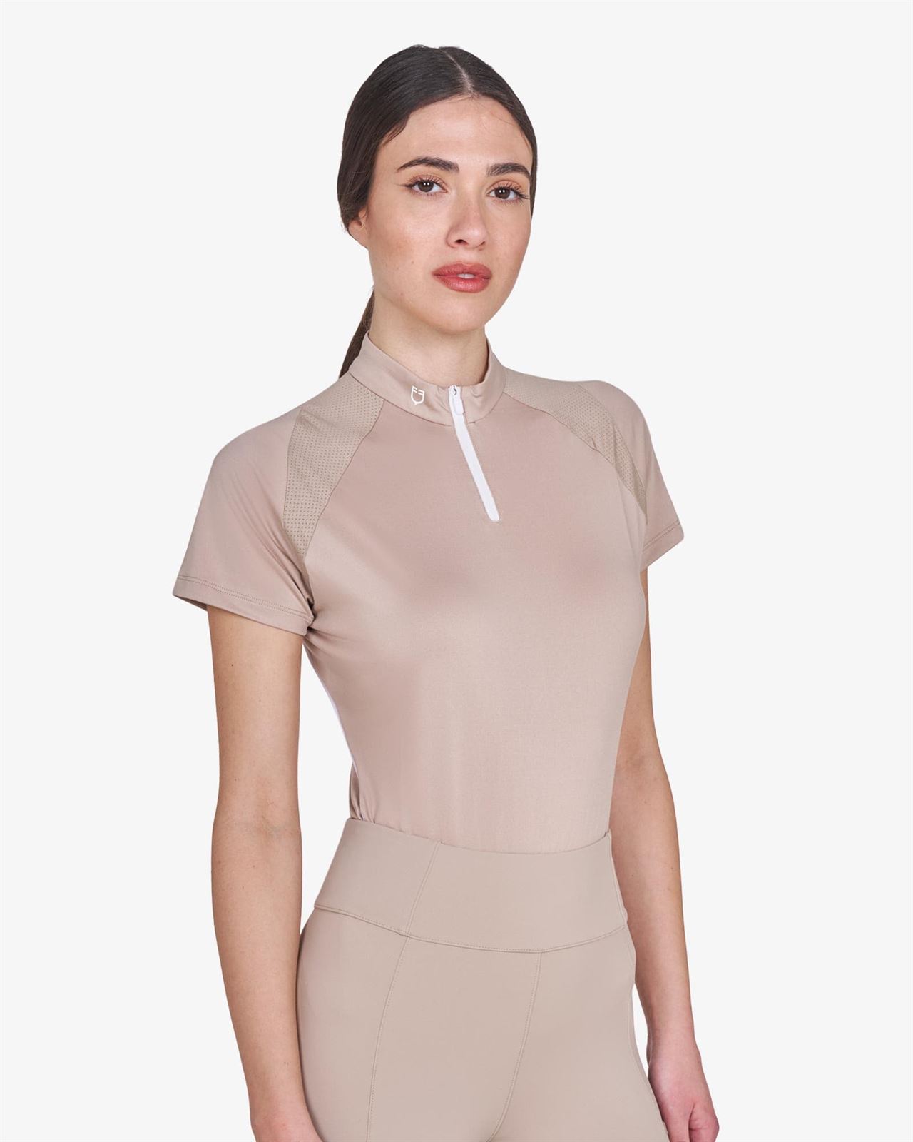 Polo mujer EQUESTRO color beige/blanco - Imagen 4