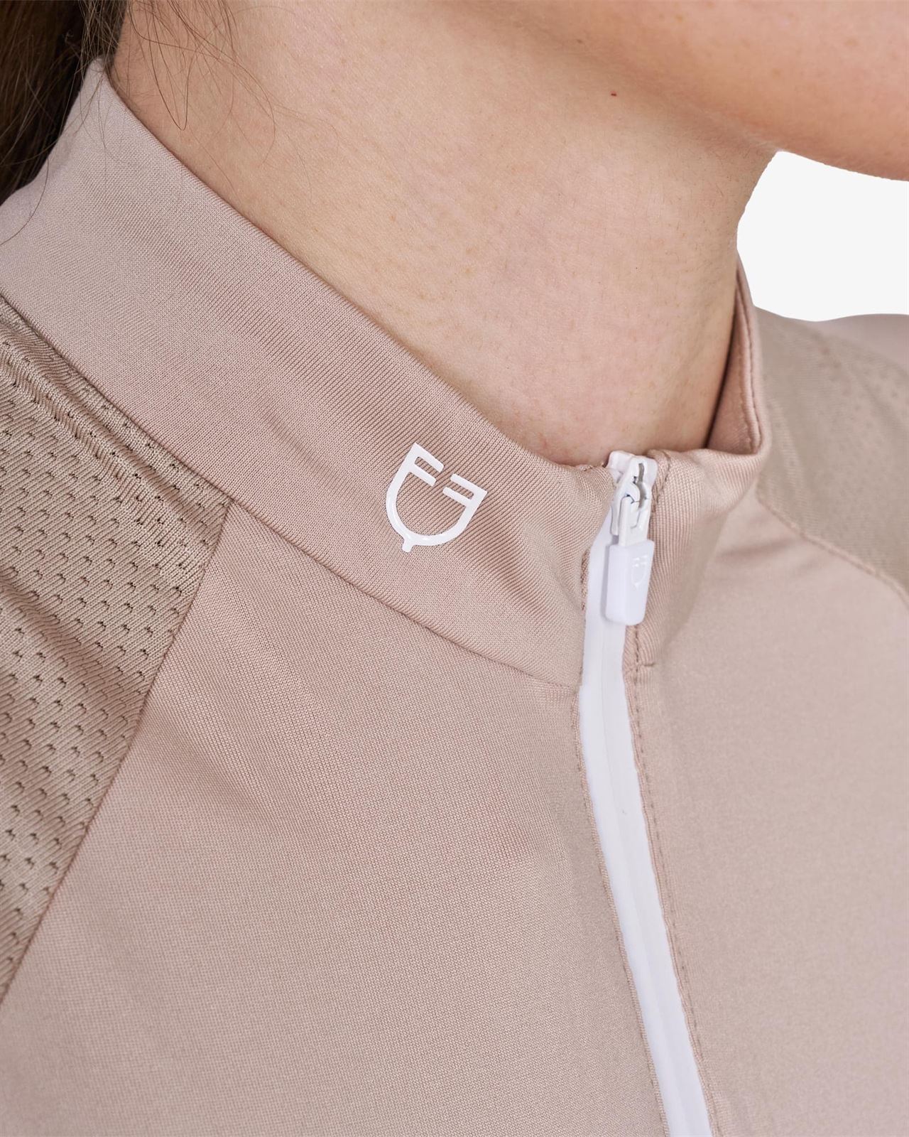 Polo mujer EQUESTRO color beige/blanco - Imagen 5