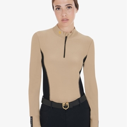 Polo mujer EQUESTRO color beige/negro manga larga - Imagen 1