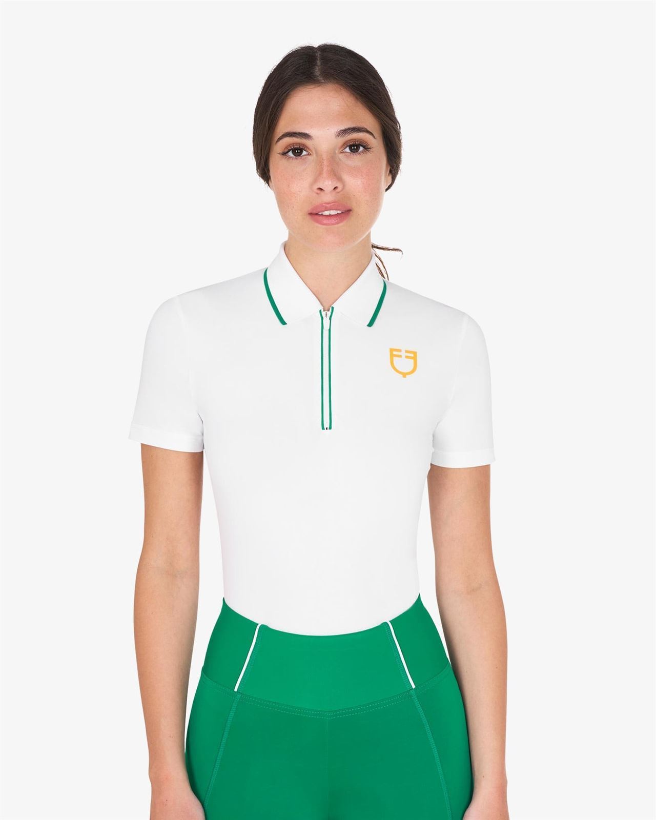 Polo mujer EQUESTRO color blanco vivo verde manga corta - Imagen 1