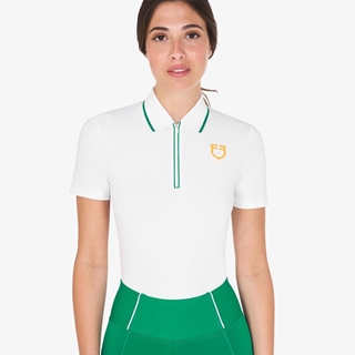 Polo mujer EQUESTRO color blanco vivo verde manga corta - Imagen 1