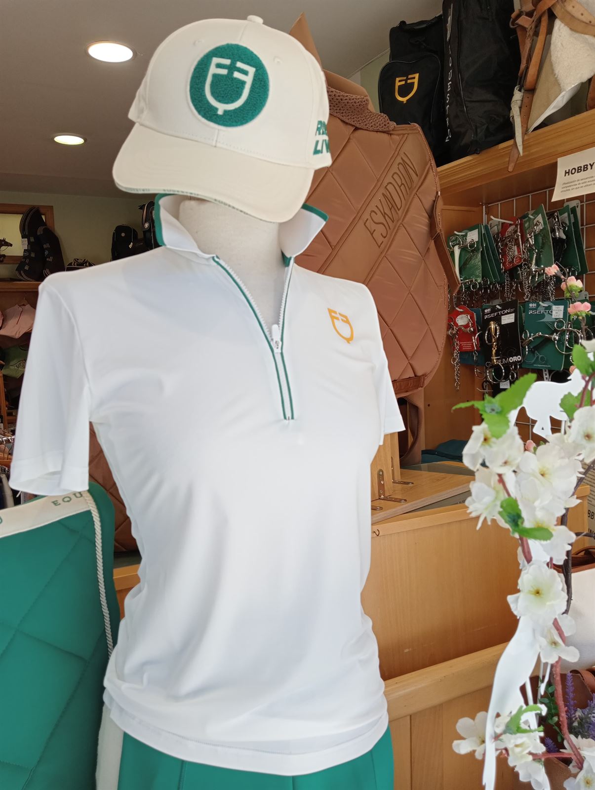 Polo mujer EQUESTRO color blanco vivo verde manga corta - Imagen 2