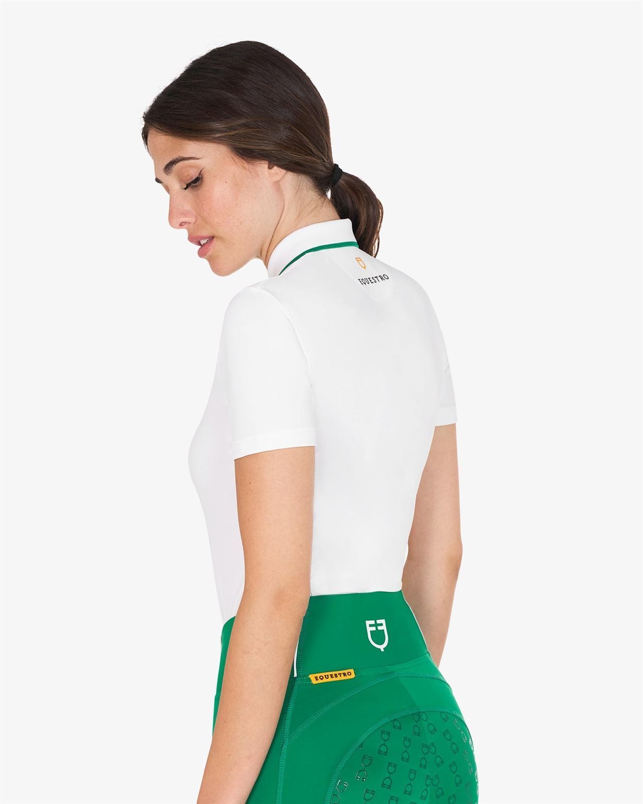Polo mujer EQUESTRO color blanco vivo verde manga corta - Imagen 3