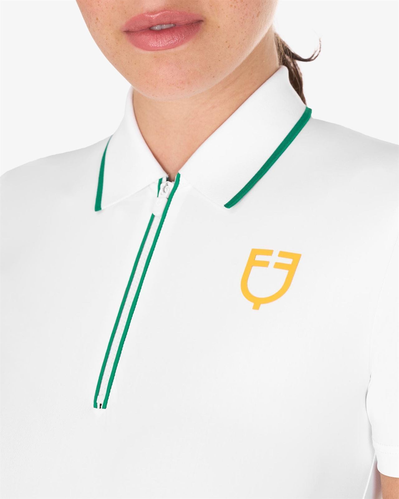 Polo mujer EQUESTRO color blanco vivo verde manga corta - Imagen 4