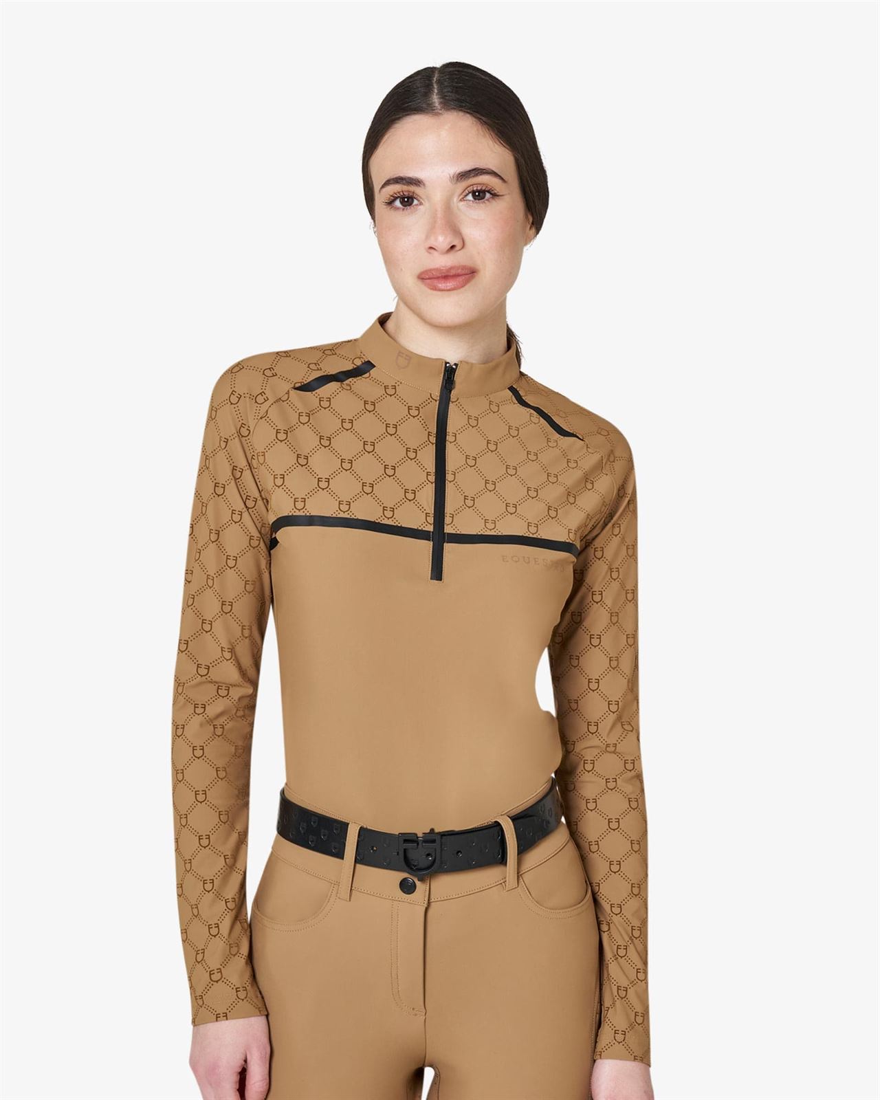 Polo mujer EQUESTRO color camel con logo - Imagen 1
