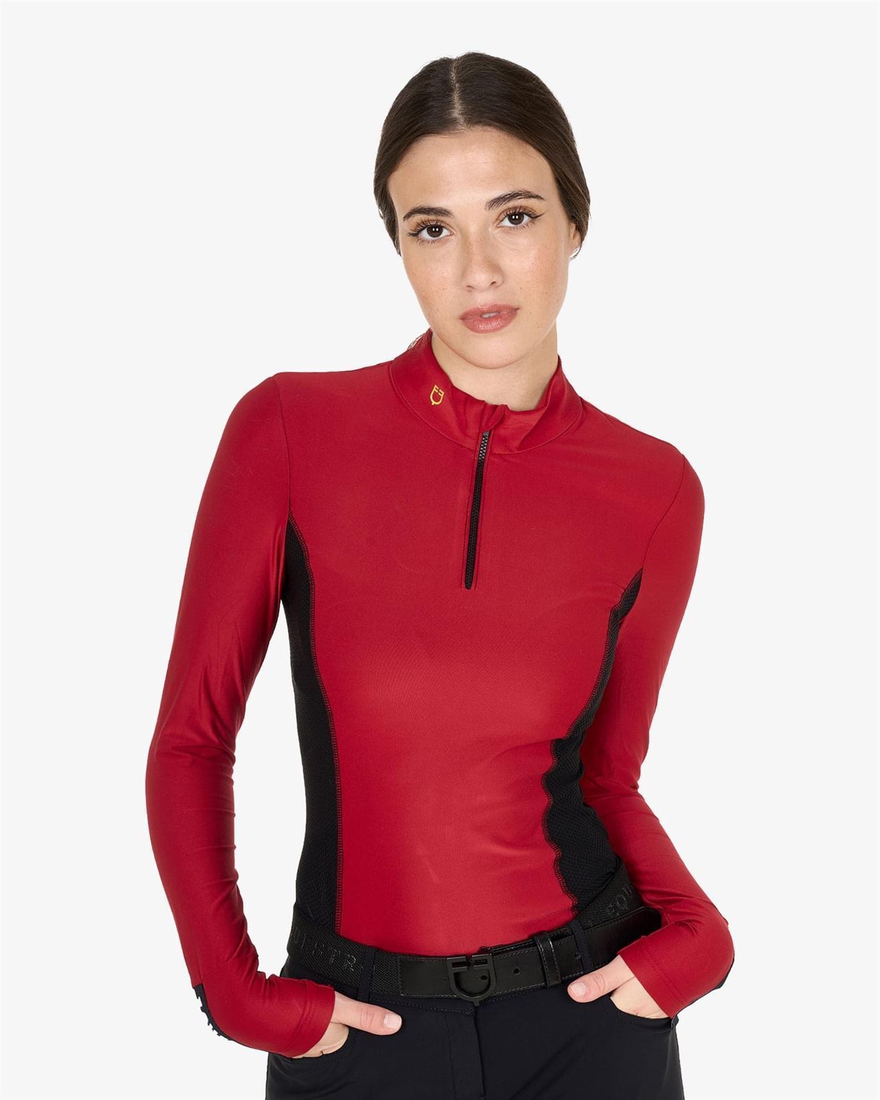 Polo mujer EQUESTRO color granate/negro manga larga TALLA S - Imagen 1