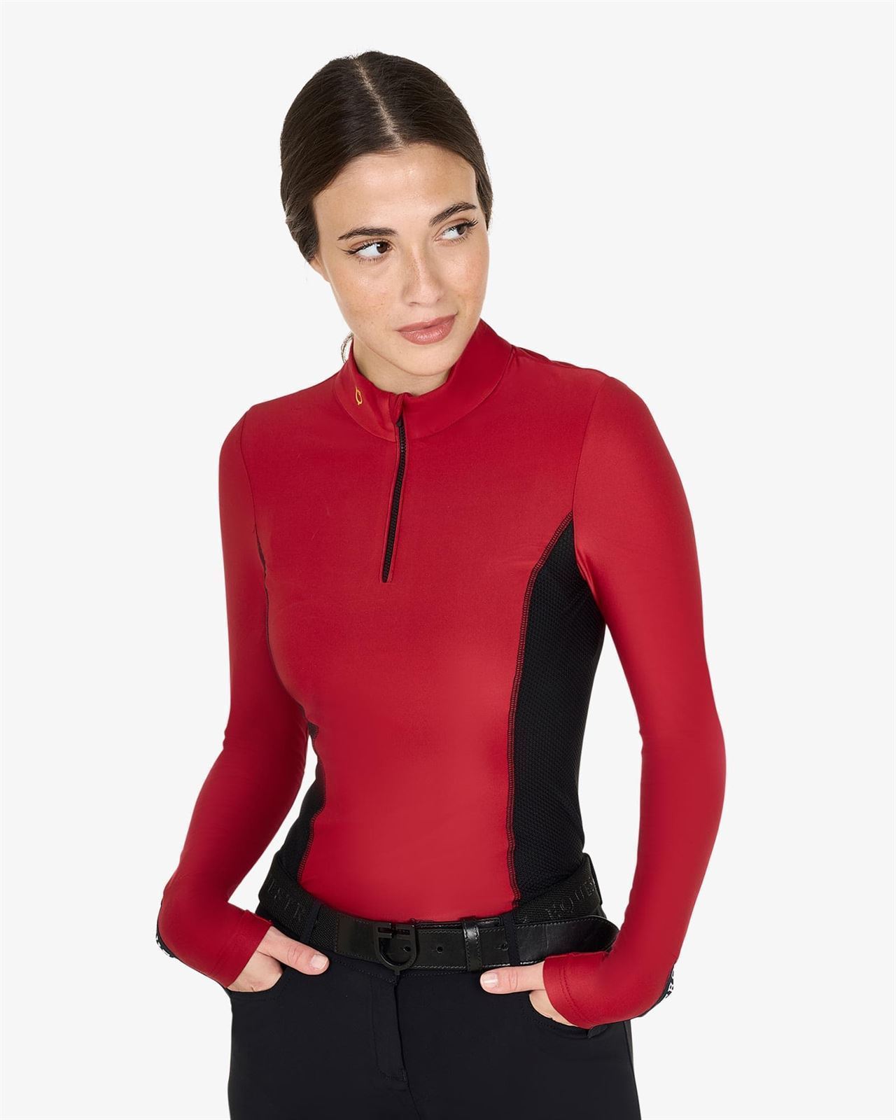 Polo mujer EQUESTRO color granate/negro manga larga TALLA S - Imagen 7