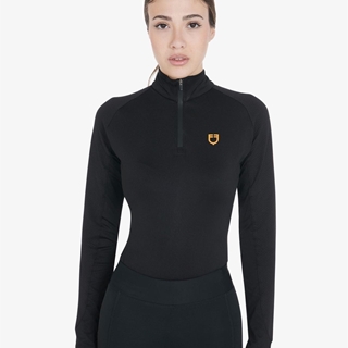 Polo mujer EQUESTRO color negro con logo amarillo manga larga TALLA M - Imagen 1