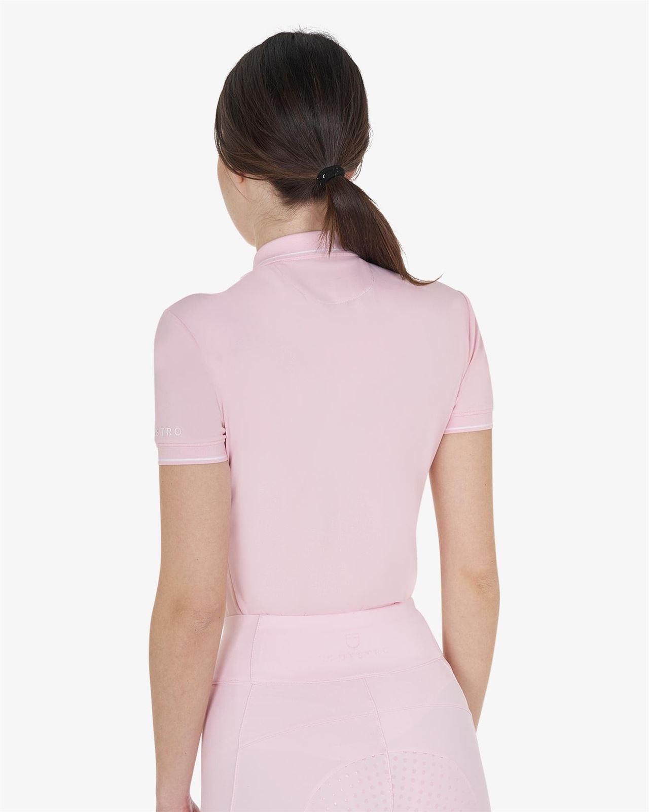 Polo mujer EQUESTRO color rosa bebé manga corta - Imagen 2