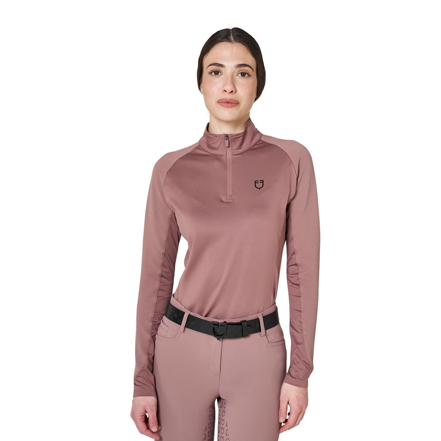 Polo mujer EQUESTRO color rosa palo intenso manga larga - Imagen 1