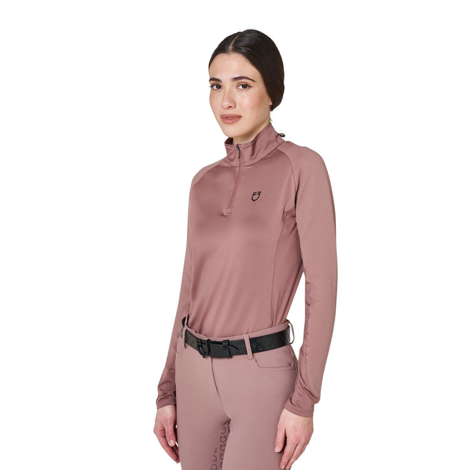 Polo mujer EQUESTRO color rosa palo intenso manga larga - Imagen 4