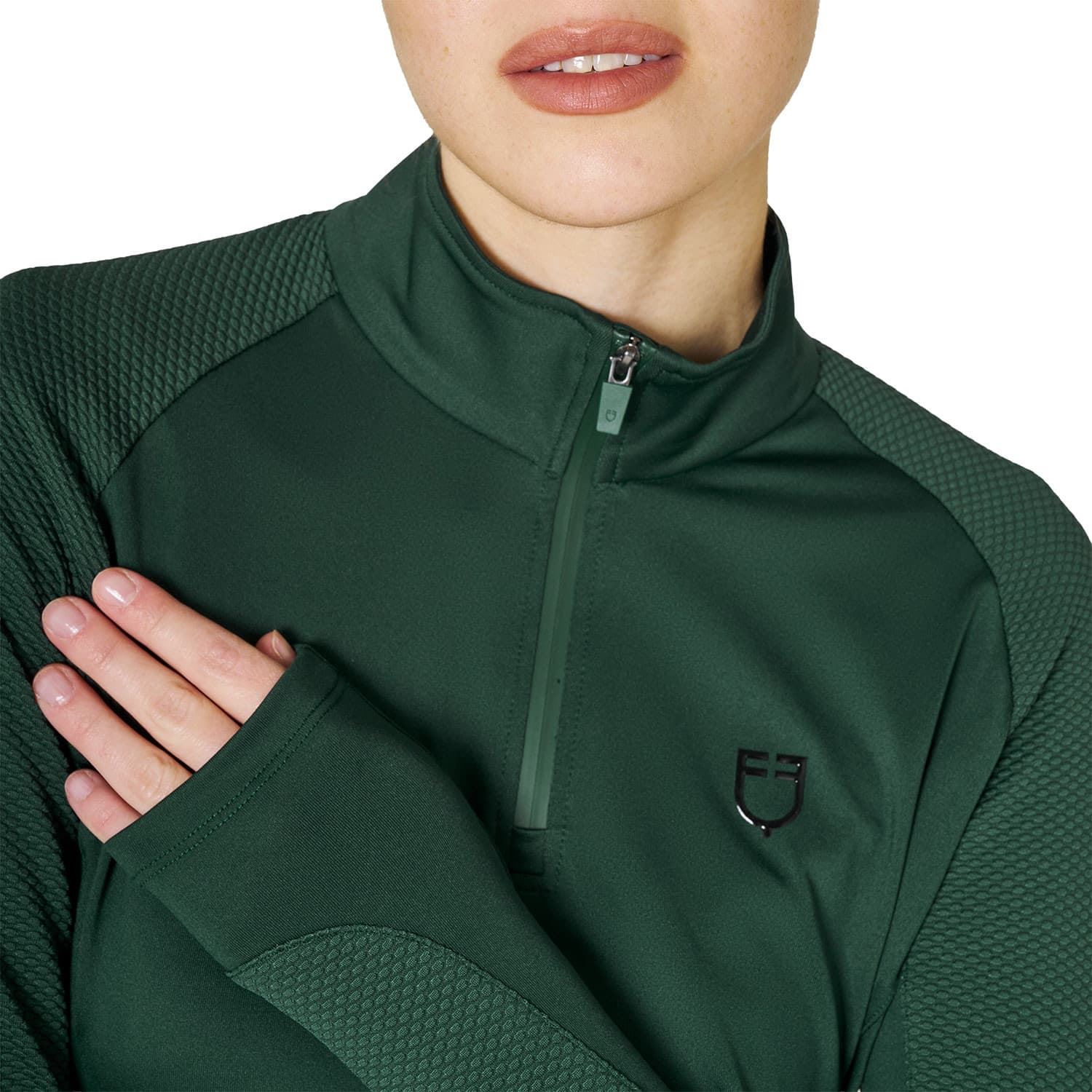 Polo mujer EQUESTRO color verde botella manga larga - Imagen 3